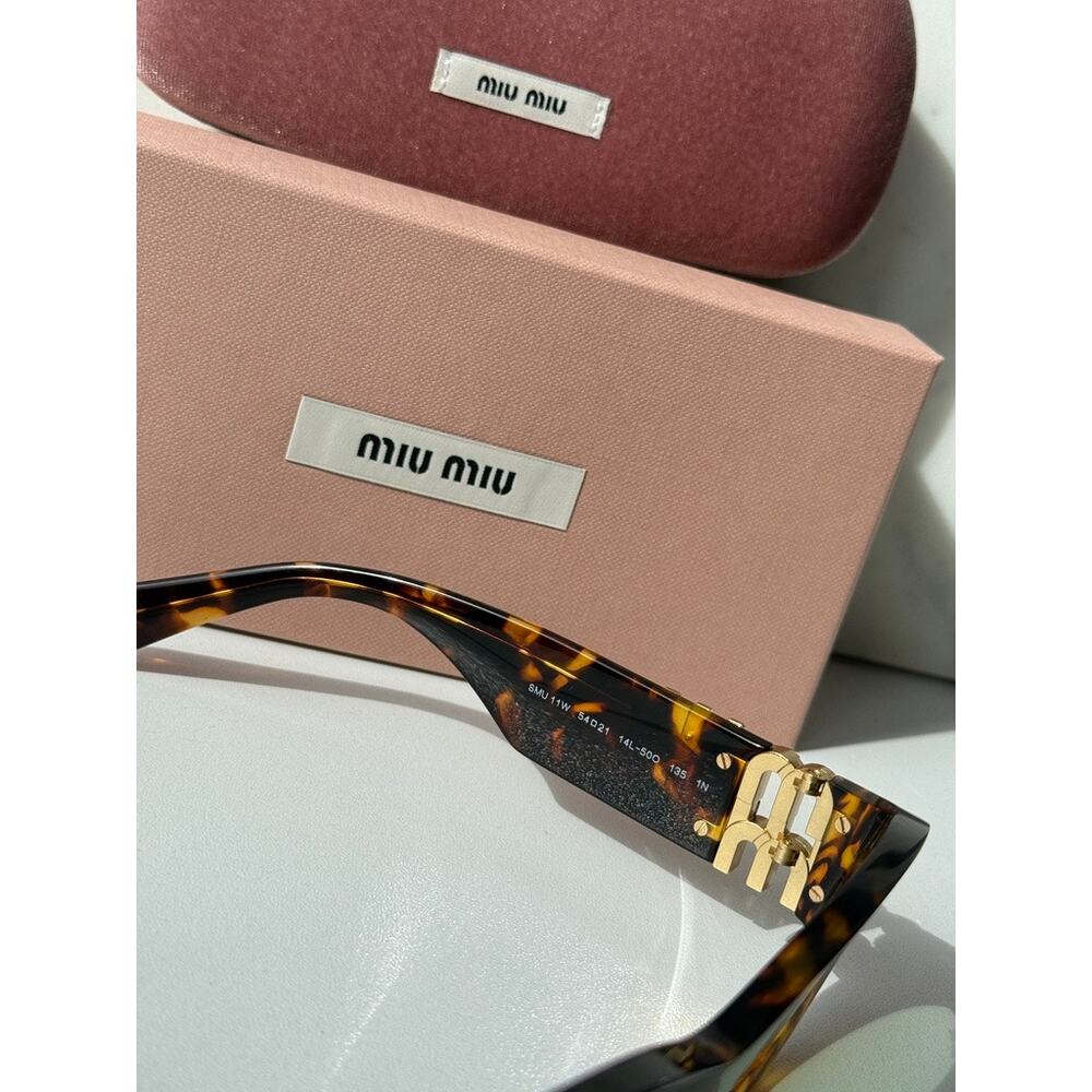 NEW Miu Miu MU11WS Thick Rim Oval Sunglasses in Green Brown - Picture 5 of 7